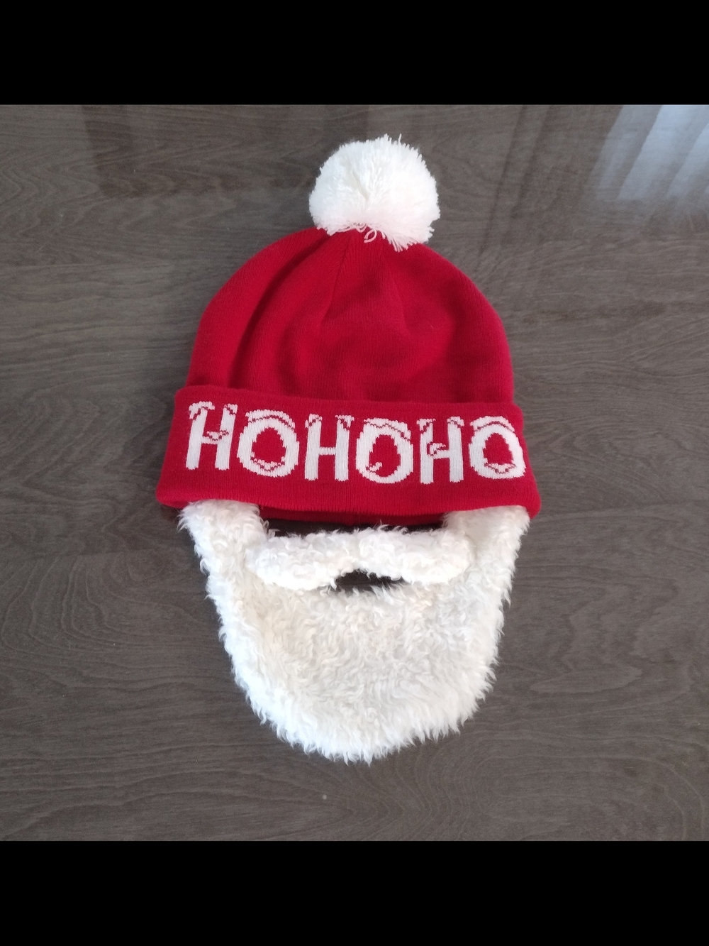 H&M Red 'HOHOHO' Pom-Pom Beanie with White Faux Beard
